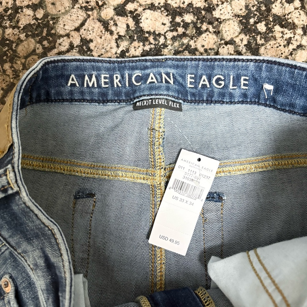 NWT American Eagle Stacked Skinny Flex Men’s Denim Blue Jeans Size 33x34 - Picture 4 of 6